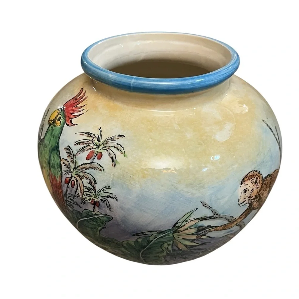 Maxcera Pottery Large Hand Painted Pot with Jungle Animals & Scenes